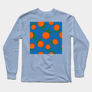 Seamless Orange Pattern With Blue Background Long Sleeve T-Shirt